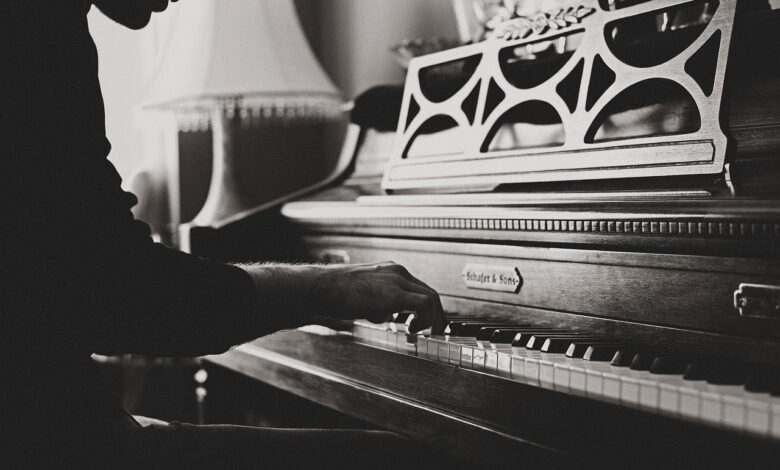 piano, classical music, piano player, pianist, man, music, musical instrument, musician, person, melody, monochrome, black and white, piano, piano, piano, piano, piano, music