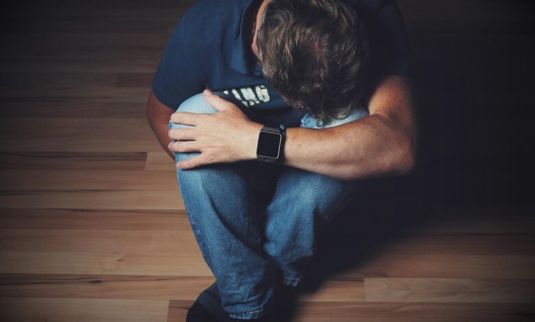 man, depressed, sitting, on the floor, mourning, despair, emotion, pain, discouragement, melancholy, depression, disappointment, defeat, mood, expression, pain, pain, depression, depression, depression, depression, depression